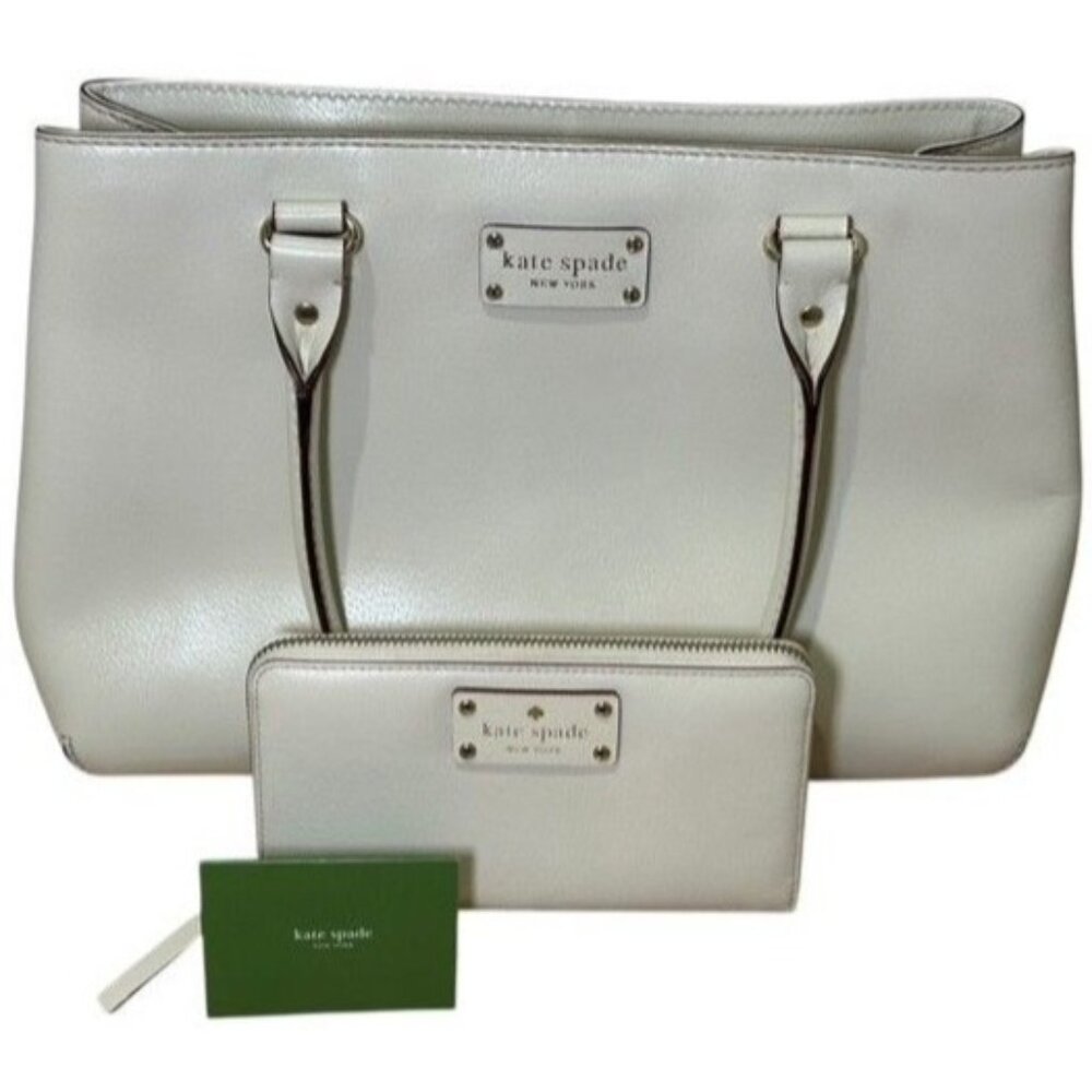 Kate Spade New York Wellesley Quinn Ivory Cream Tote Bag Purse & Wallet Set NWOT